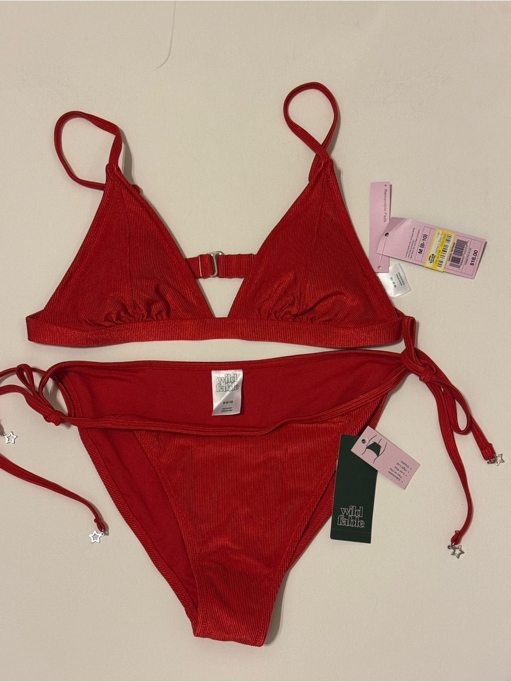 Wild Fable Red Ribbed Triangle Bikini Set